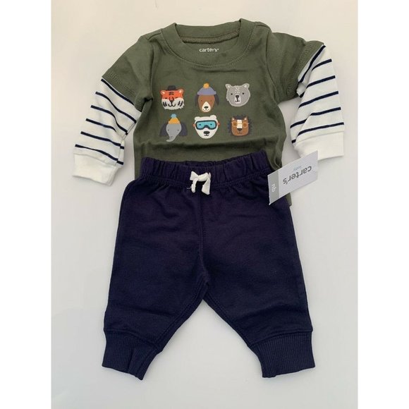 Newborn Carter's 2 Piece Pants and Shirt Animal Outdoor Theme Joggers - Picture 11 of 11